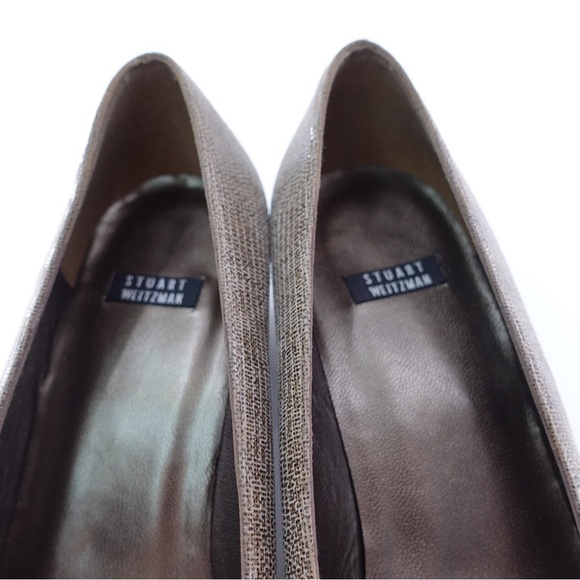 Stuart Weitzman Tan Reptile Print Leather Pumps Heels Square Toe Sz 7.5 - Picture 5 of 16